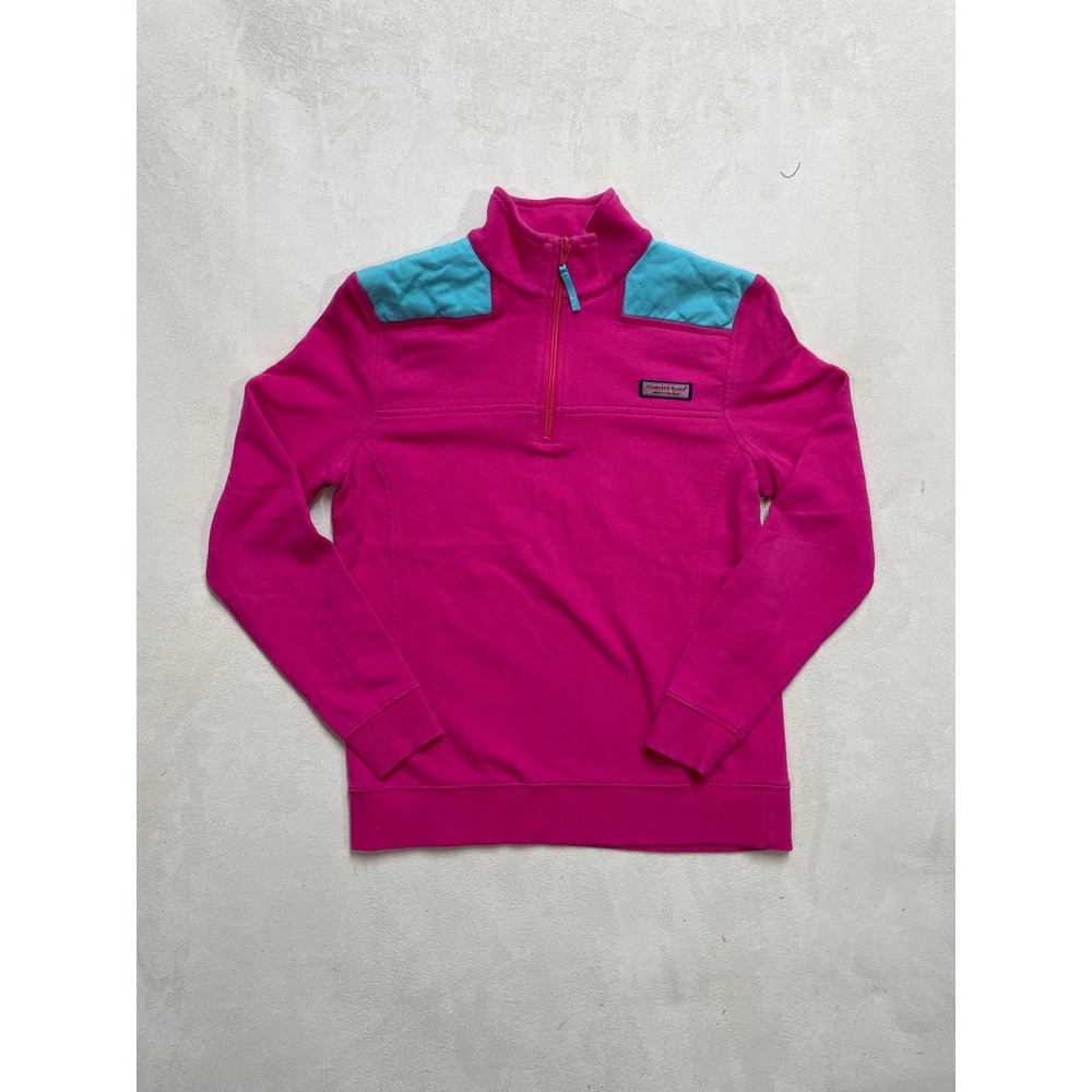 Vineyard Vines Womens Pink Turquoise Quilted Shep Shirt Quarter Zip Pullover XS